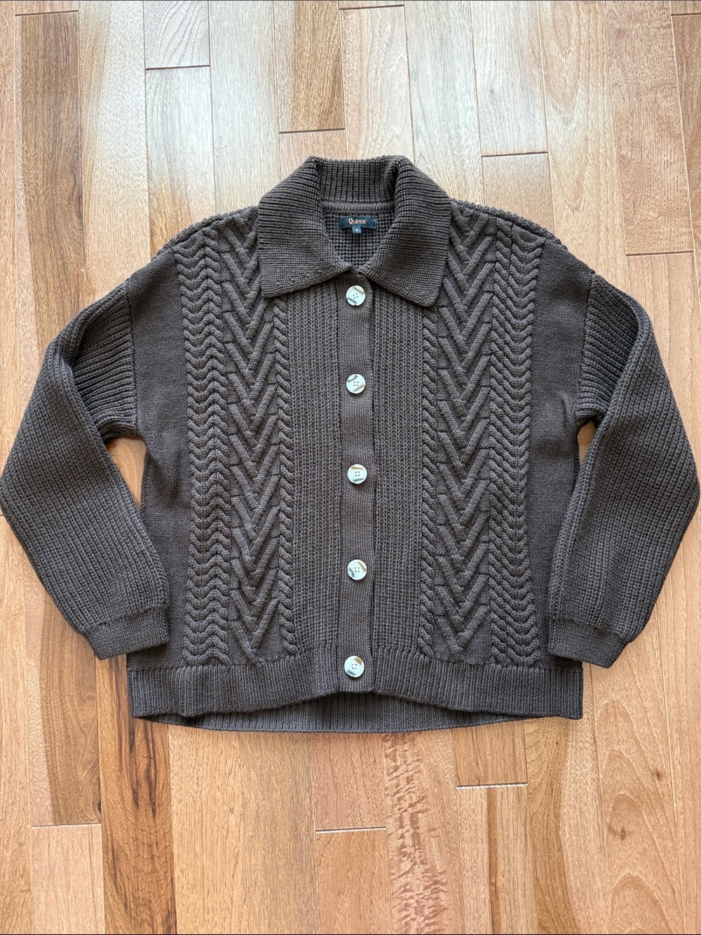 Australian Merino Wool Collared Cable Cardigan chocolate brown S Small oversized